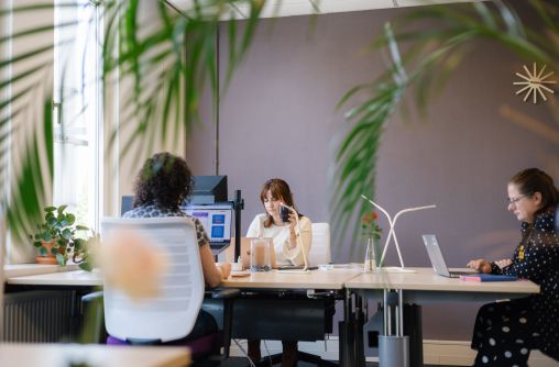 Vrouwelijke ondernemers aan het werk op de flexwerkplek bij Good Place 2 Work