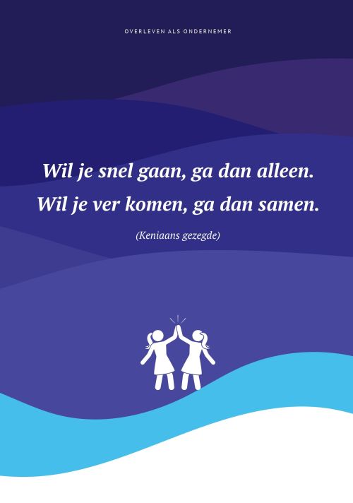 pagina met blauwe golven waarop twee vrouwelijke figuren staan afgebeeld die een high five geven uit het boek over leven als ondernemer van Noëlla de Jager